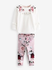 Baker by Ted Baker Neutral Floral Print Top And Leggings Set - Image 7 of 10