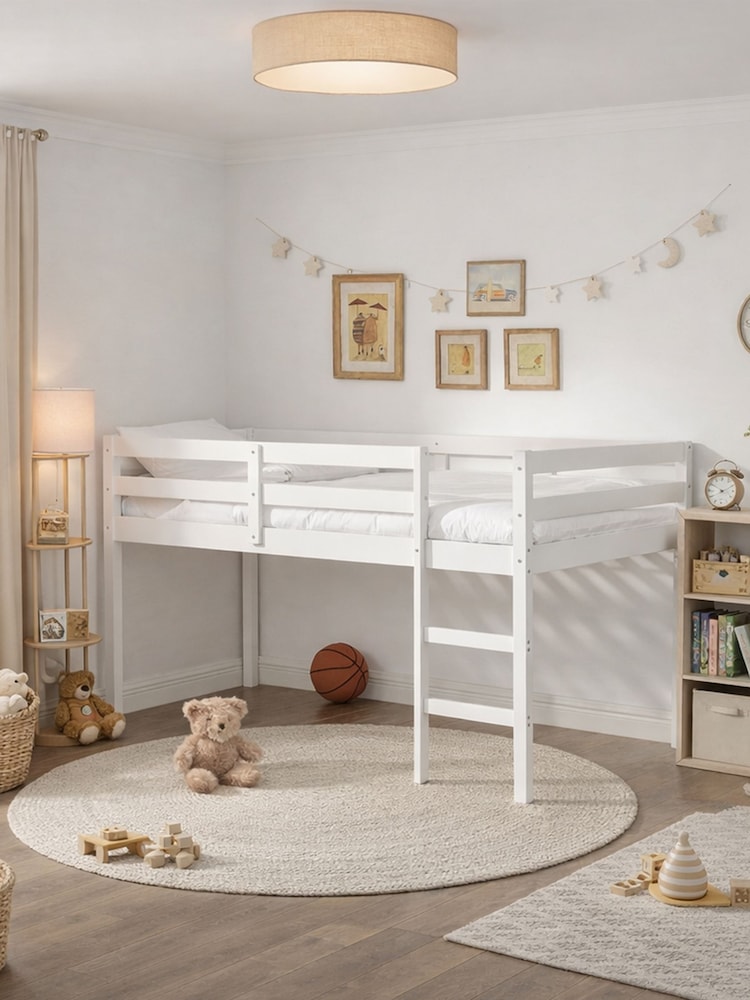 Aspire Furniture White Cove Midsleeper Wooden Children's Bed Frame with Memory Foam Mattress - Image 1 of 6