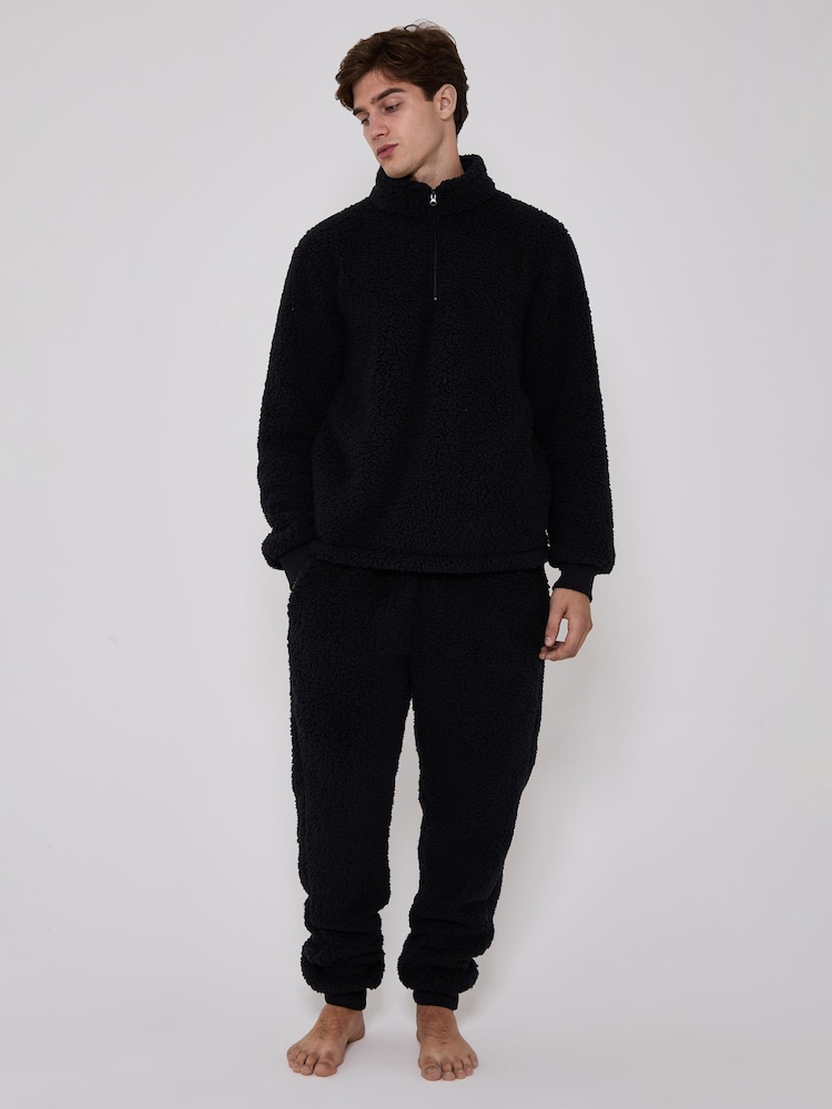 Loungeable Cosy Borg Fleece Quarter Zip and Joggers Lounge Set - Obraz 5 z 5