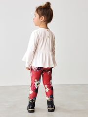 Baker by Ted Baker Red 100% Cotton Bow Peplum Top and Floral Leggings Set - Image 3 of 8