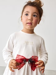 Baker by Ted Baker Red 100% Cotton Bow Peplum Top and Floral Leggings Set - Image 4 of 8