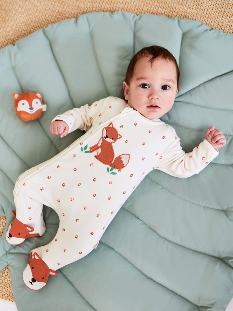 JoJo Maman Bébé Cream Fox Sleepsuit - Image 1 of 8