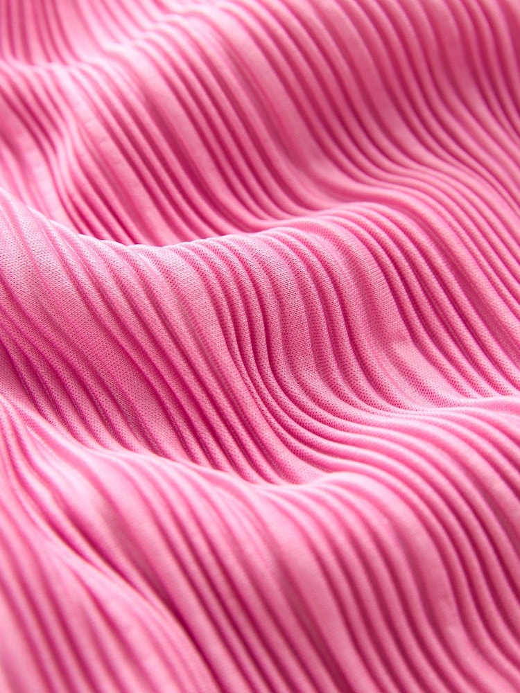 Pink Plisse Short Sleeve V-Neck Culotte Belted Jumpsuit - Image 6 of 6
