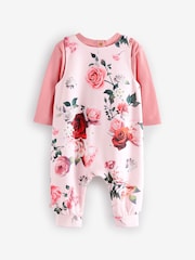 Baker by Ted Baker 2 Piece Pink Floral T-Shirt and Dungaree Set - Image 2 of 5