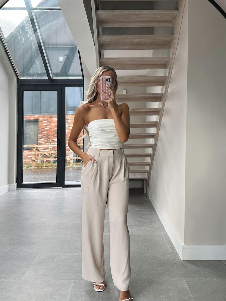 In The Style Cream Perrie Sian Relaxed Wide Leg Trousers - Image 1 of 4