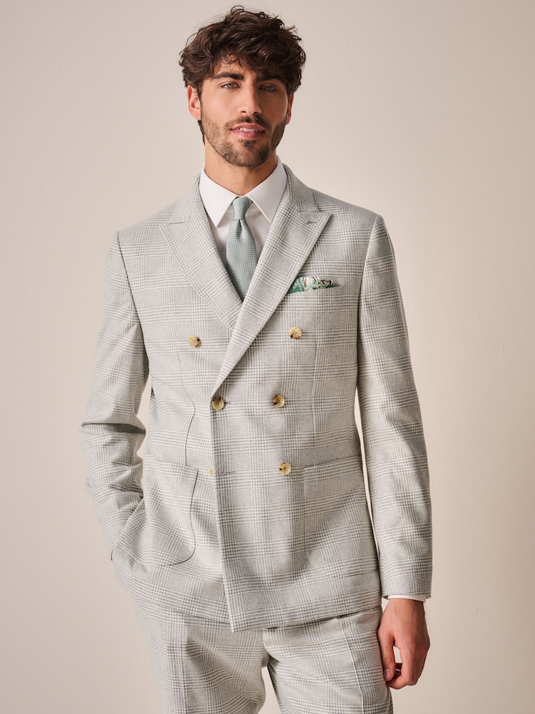 Natur - Doppelreihige, karierte Anzugjacke aus italienischer Wollmischung, schmale Passform - Bild 1 von 10 Natur - Doppelreihige, karierte Anzugjacke aus italienischer Wollmischung, schmale Passform - Bild 1 von 10