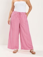 Yours Curve Pink Textured Wide Leg Stripe Trousers - Image 1 of 5