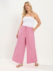 Yours Curve Pink Textured Wide Leg Stripe Trousers - Image 2 of 5