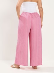 Yours Curve Pink Textured Wide Leg Stripe Trousers - Image 3 of 5