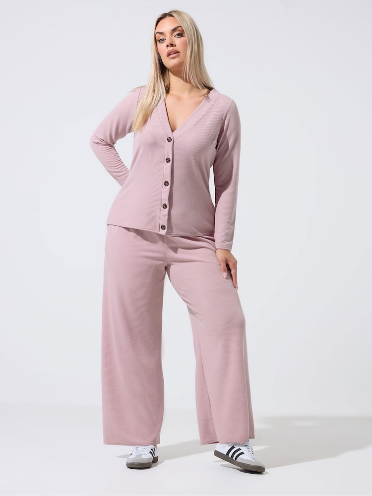 Yours Curve Pink Limited Crinkle Ribbed Button Cardigan - Image 2 of 6 Yours Curve Pink Limited Crinkle Ribbed Button Cardigan - Image 2 of 6
