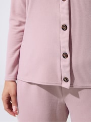 Yours Curve Pink Limited Crinkle Ribbed Button Cardigan - Image 4 of 6