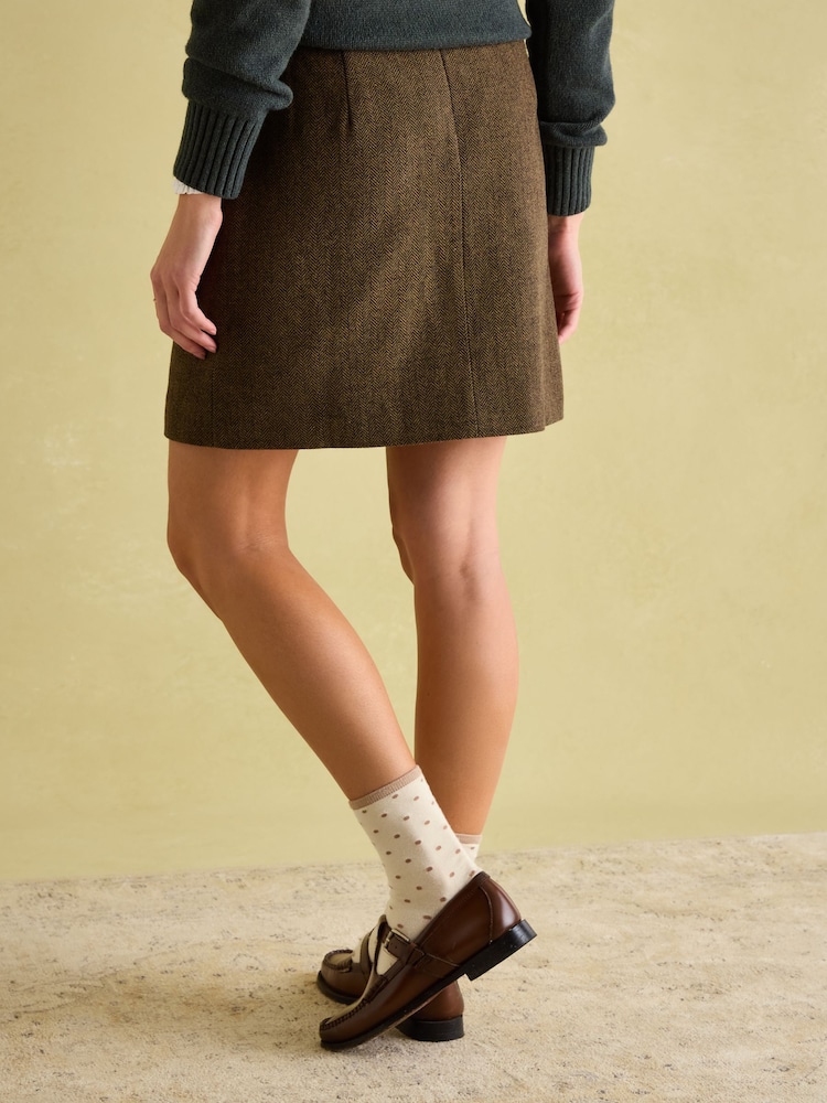 Joules Bramble Brown Tweed Skirt - Image 2 of 8