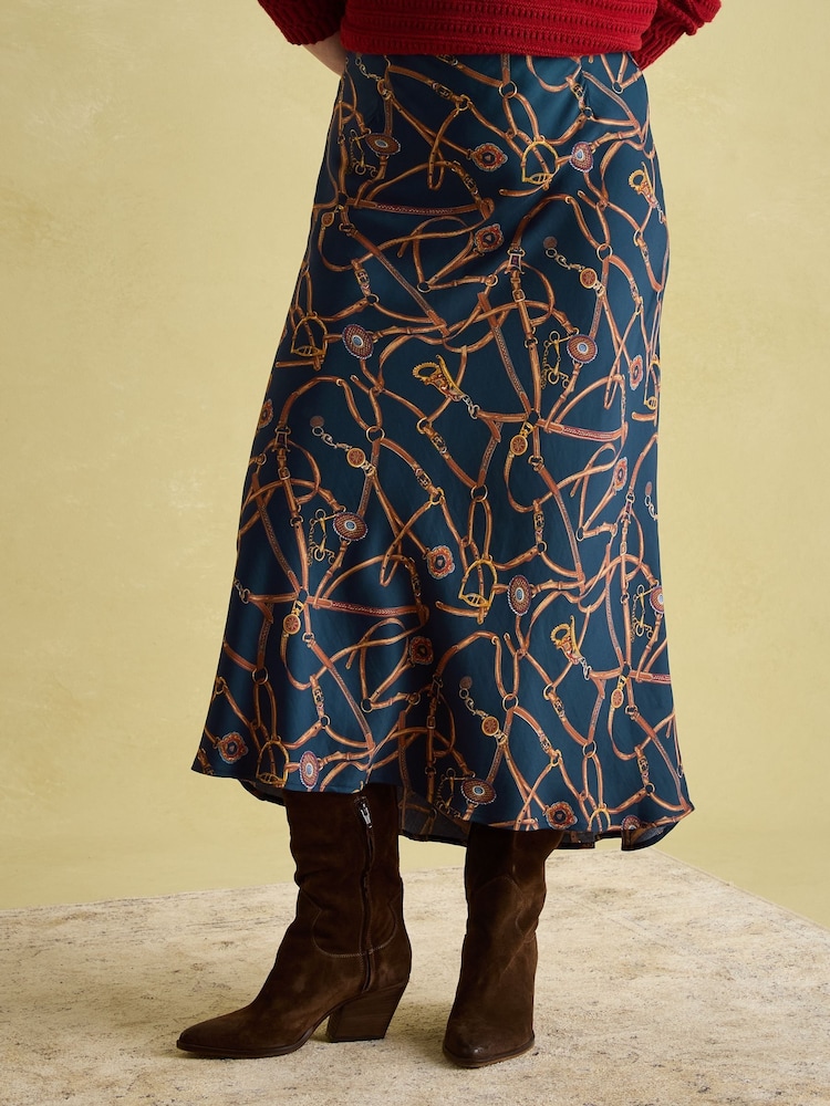 Joules Penelope Navy Satin Midi Skirt - Image 1 of 6
