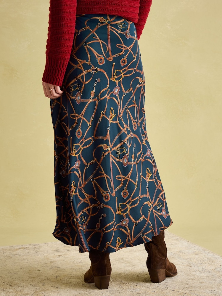 Joules Penelope Navy Satin Midi Skirt - Image 2 of 6