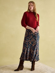 Joules Penelope Navy Satin Midi Skirt - Image 4 of 6