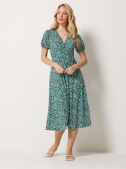 M&Co Blue Midi Wrap Dress - Image 1 of 5