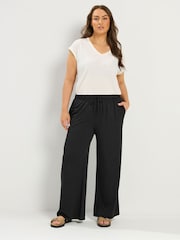 Yours Curve Black Soft Touch Wide Leg Trousers - Image 2 of 5