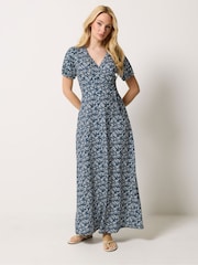 M&Co Blue Maxi Wrap Dress - Image 1 of 5