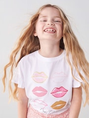 River Island White Lips Girls 100% Cotton T-Shirt - Image 2 of 5