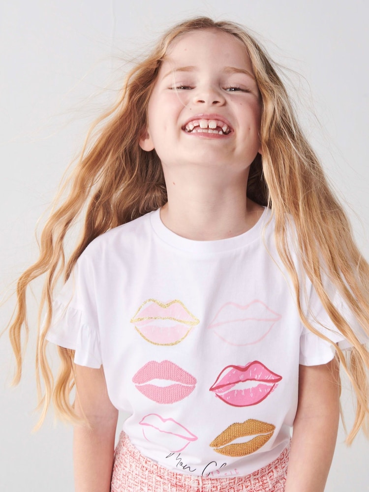 River Island White Lips Girls 100% Cotton T-Shirt - Image 2 of 5 River Island White Lips Girls 100% Cotton T-Shirt - Image 2 of 5