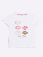 River Island White Lips Girls 100% Cotton T-Shirt - Image 3 of 5