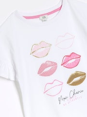 River Island White Lips Girls 100% Cotton T-Shirt - Image 4 of 5