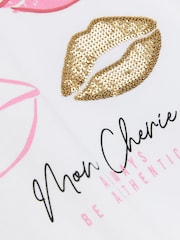 River Island White Lips Girls 100% Cotton T-Shirt - Image 5 of 5