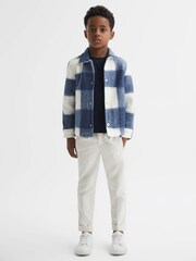 Reiss Blue Scott Junior Brushed Removable Hood Check Jacket - Image 3 of 8