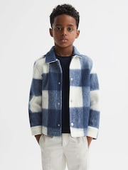 Reiss Blue Scott Junior Brushed Removable Hood Check Jacket - Image 5 of 8