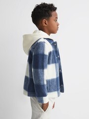 Reiss Blue Scott Junior Brushed Removable Hood Check Jacket - Image 6 of 8
