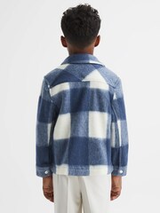 Reiss Blue Scott Junior Brushed Removable Hood Check Jacket - Image 7 of 8