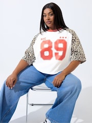 Yours Curve White Limited Leopard Print T-Shirt - Image 1 of 5