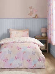 Catherine Lansfield Pink Ombre Butterflies Reversible Duvet Cover and Pillowcase Set - Image 1 of 4