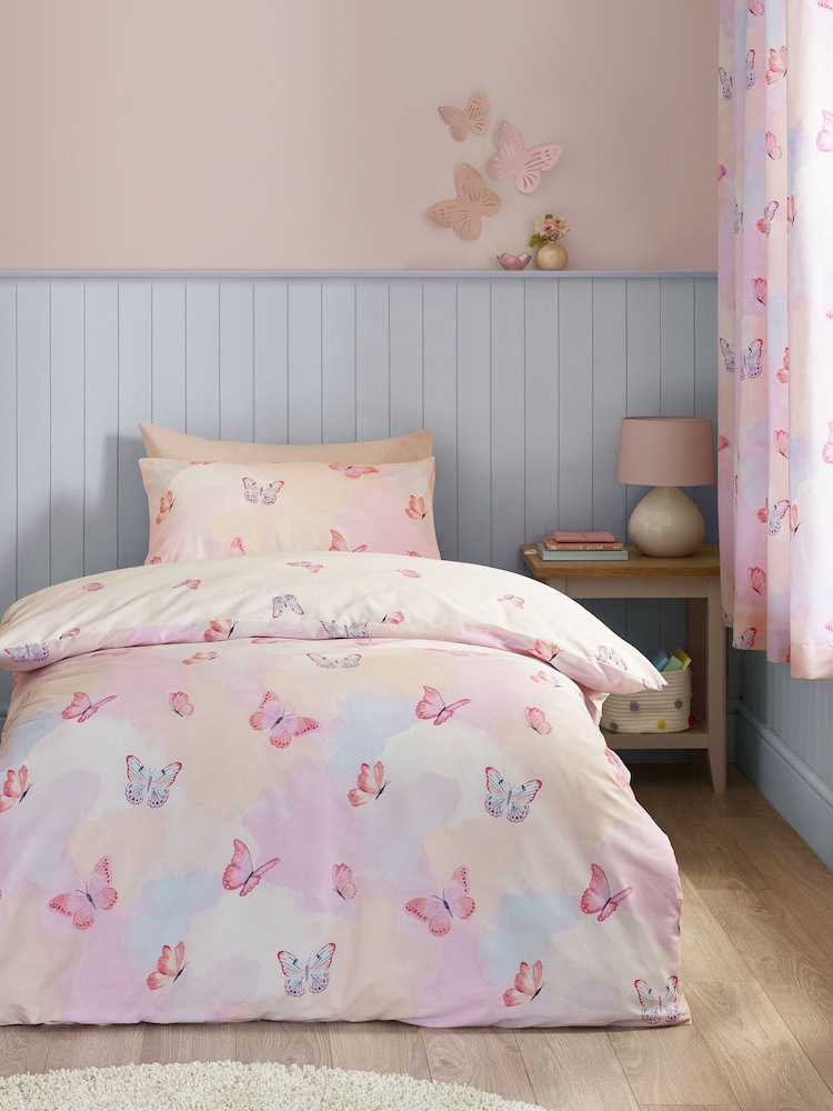 Catherine Lansfield Pink Ombre Butterflies Reversible Duvet Cover and Pillowcase Set - Image 1 of 4 Catherine Lansfield Pink Ombre Butterflies Reversible Duvet Cover and Pillowcase Set - Image 1 of 4
