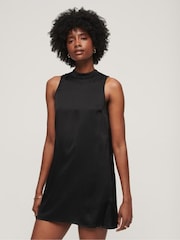 Superdry Black Satin High Neck Mini Dress - Image 1 of 1