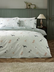Catherine Lansfield Green Dog Stripe Reversible Duvet Cover and Pillowcase Set - Image 2 of 5