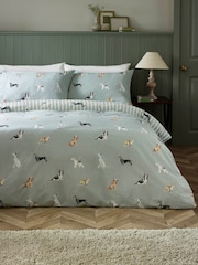 Catherine Lansfield Green Dog Stripe Reversible Duvet Cover and Pillowcase Set - Image 3 of 5