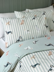 Catherine Lansfield Green Dog Stripe Reversible Duvet Cover and Pillowcase Set - Image 4 of 5