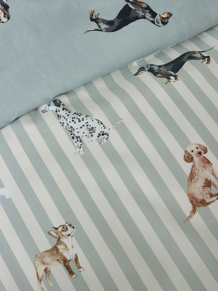 Catherine Lansfield Green Dog Stripe Reversible Duvet Cover and Pillowcase Set - Image 5 of 5