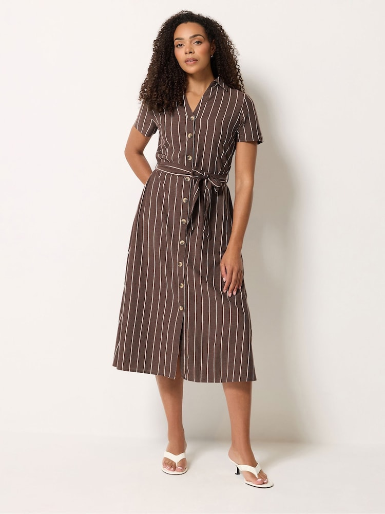 M&Co Brown Stripe Shirt Dress - Image 1 of 6 M&Co Brown Stripe Shirt Dress - Image 1 of 6