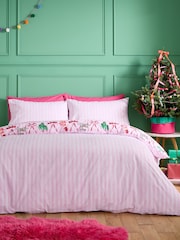 Catherine Lansfield Pink Christmas Kitsch Reversible Duvet Cover and Pillowcase Set - Image 3 of 5