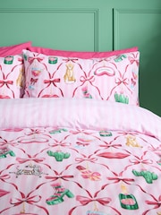 Catherine Lansfield Pink Christmas Kitsch Reversible Duvet Cover and Pillowcase Set - Image 4 of 5