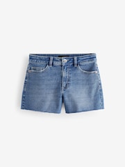 Mid Blue Super Soft Raw Hem Denim Shorts - Image 5 of 6