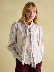 Joules Everly Check Tie Neck Blouse - Image 2 of 8