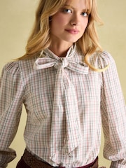 Joules Everly Check Tie Neck Blouse - Image 6 of 8