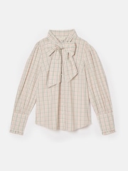 Joules Everly Check Tie Neck Blouse - Image 8 of 8