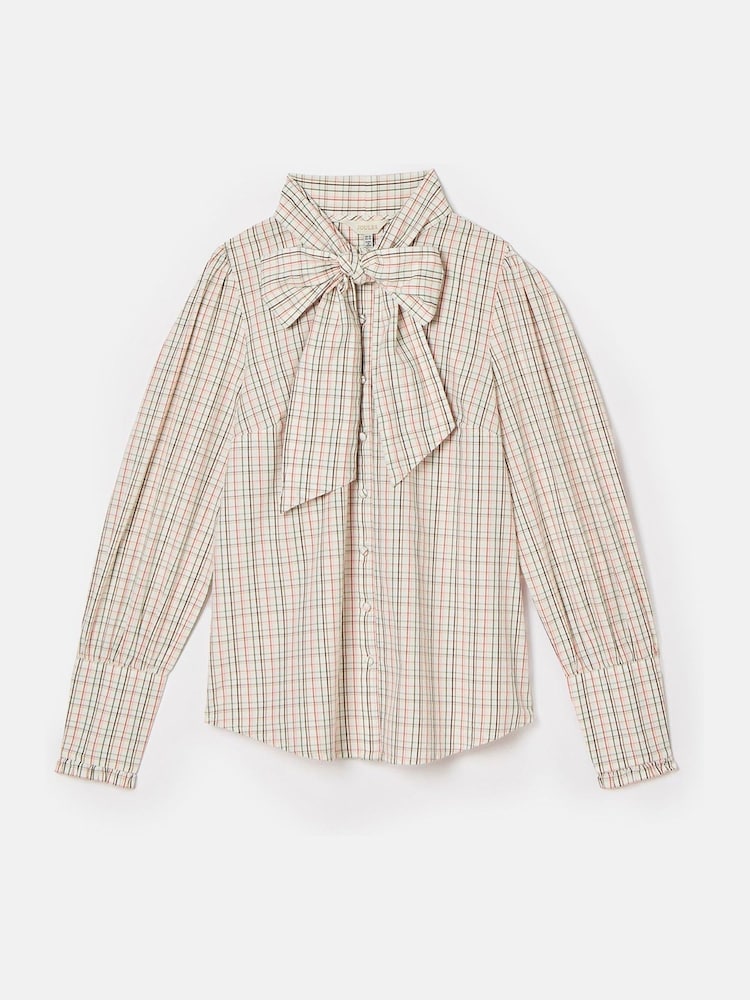 Joules Everly Check Tie Neck Blouse - Image 8 of 8