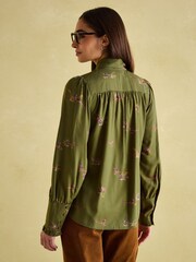 Joules Everly Khaki Green Tie Neck Blouse - Image 2 of 7