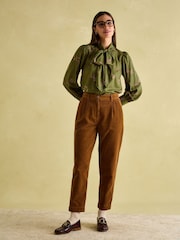 Joules Everly Khaki Green Tie Neck Blouse - Image 4 of 7