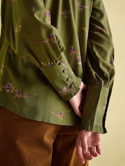 Joules Everly Khaki Green Tie Neck Blouse - Image 6 of 7
